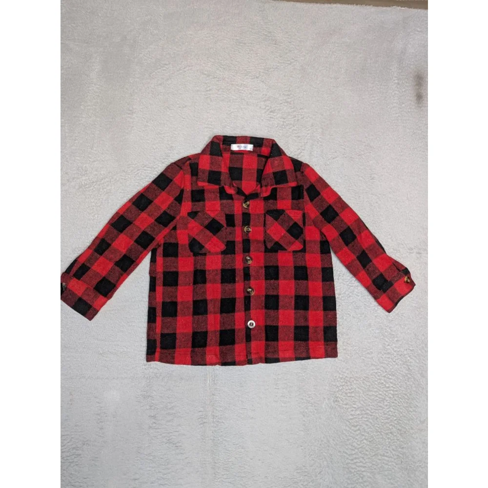 Boys Arshiner Button Down Shirt 4 Red Black Plaid Flannel New